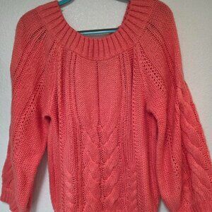 Pink/Salmon colored cable knit sweater
